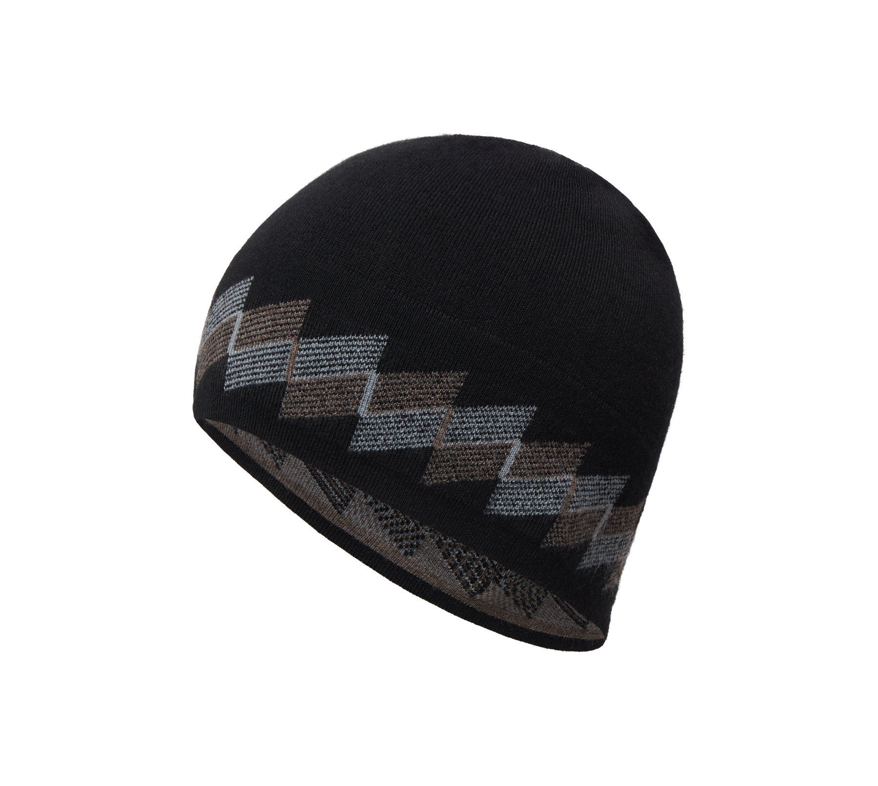 提花美利奴羊毛帽 |黑色的