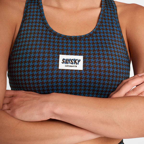 W Houndstooth Combat Sports Bra | Blue