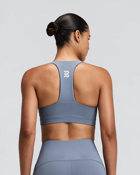 W Vanisher GeoMesh V-Neck Run Bra | Steel Horizon