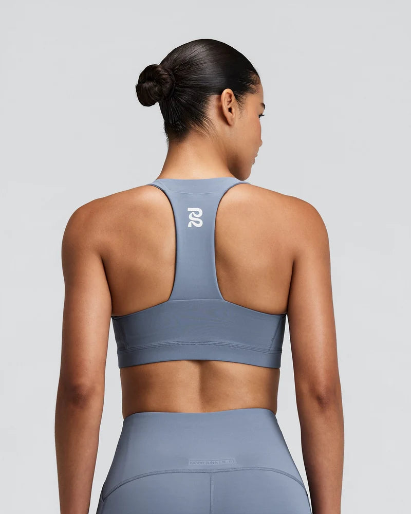 W Vanisher GeoMesh V-Neck Run Bra | Steel Horizon