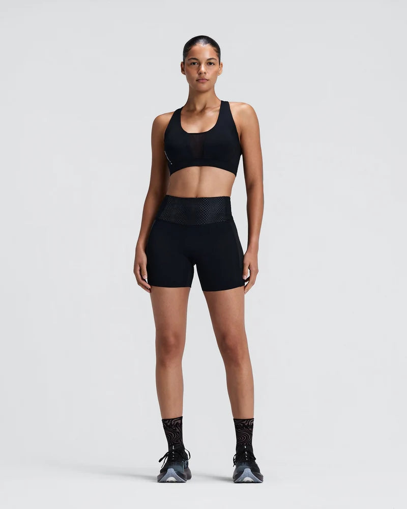 W Stamina-V GeoMesh V-Neck Run Bra | Black