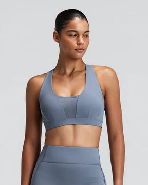 W Vanisher GeoMesh V-Neck Run Bra | Steel Horizon