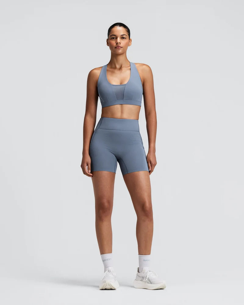 W Vanisher GeoMesh V-Neck Run Bra | Steel Horizon