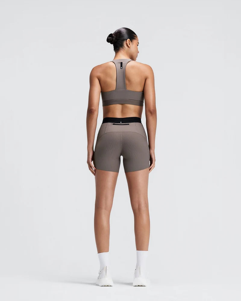 W Striped Cadence Scoop Neck T-Back Run Bra | Concrete Taupe / Cocoa