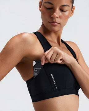 W Stamina-V GeoMesh V-Neck Run Bra | Black