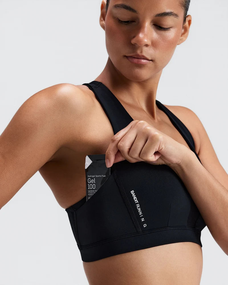 W Stamina-V GeoMesh V-Neck Run Bra | Black