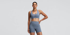 W Vanisher GeoMesh V-Neck Run Bra | Steel Horizon