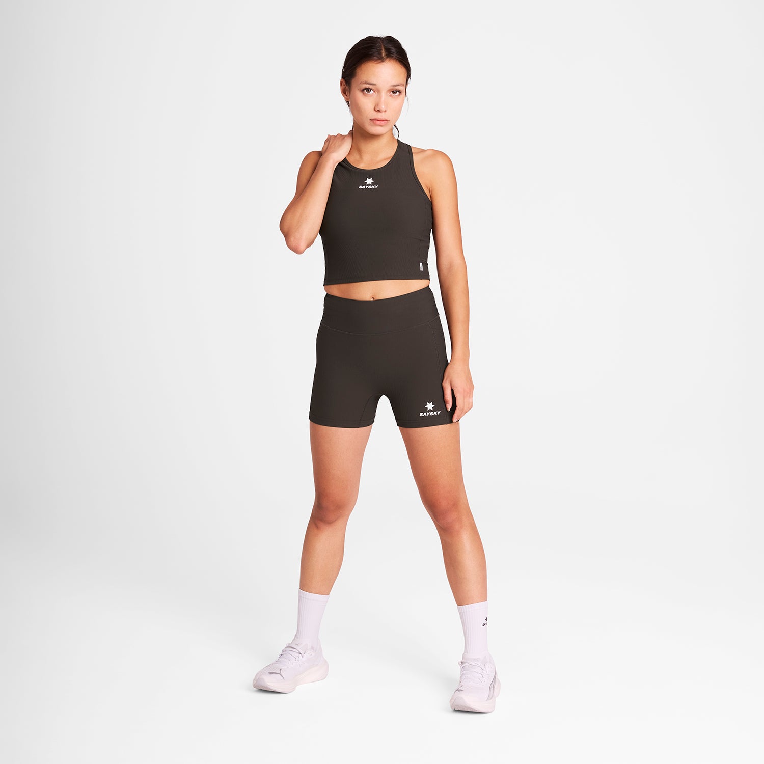 W Combat Rib Crop Top | Coffee
