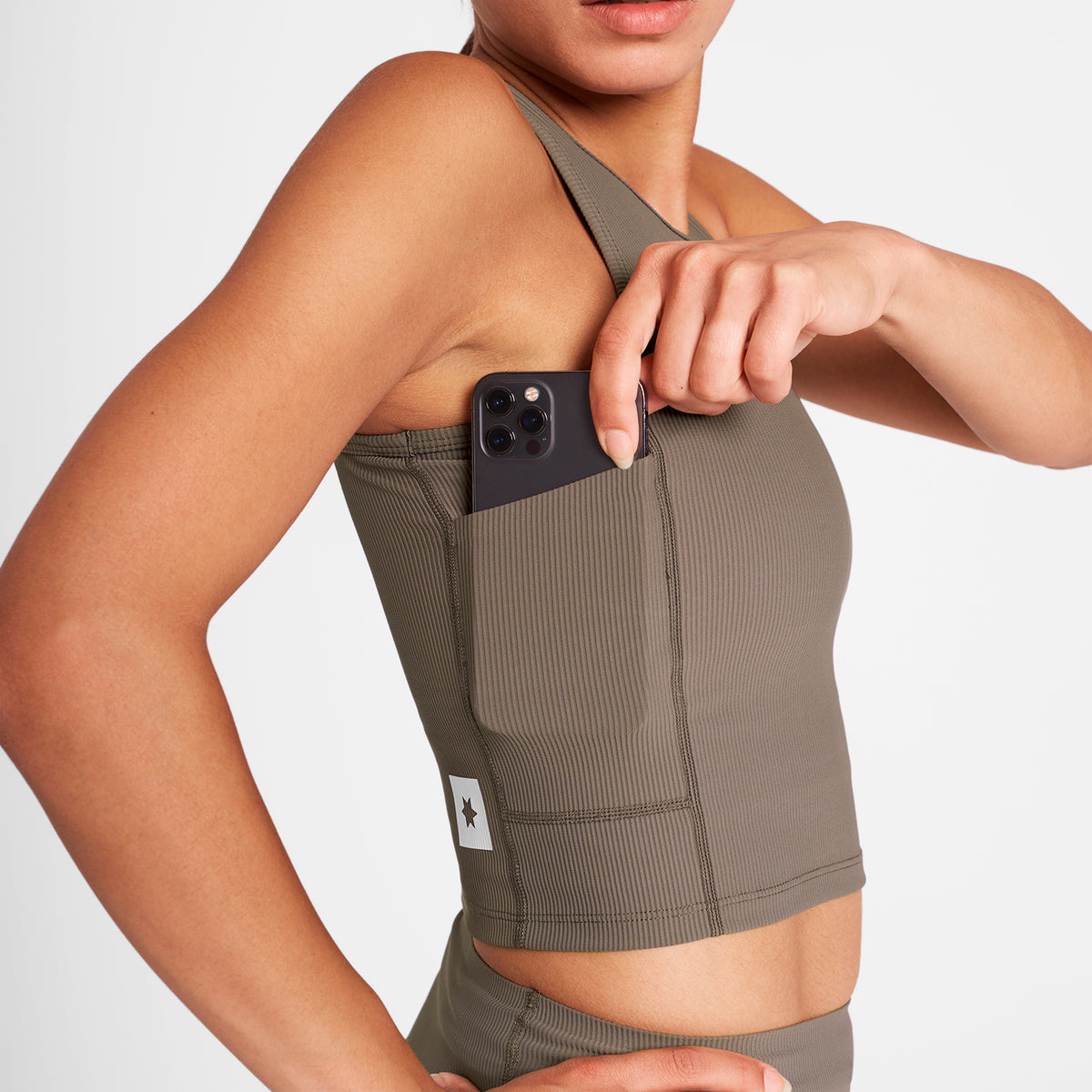 W Combat Rib Crop Top | Taupe