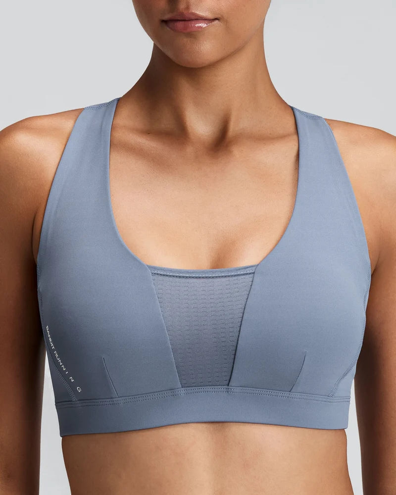 W Vanisher GeoMesh V-Neck Run Bra | Steel Horizon