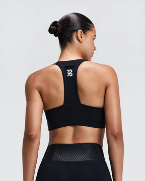W Stamina-V GeoMesh V-Neck Run Bra | Black